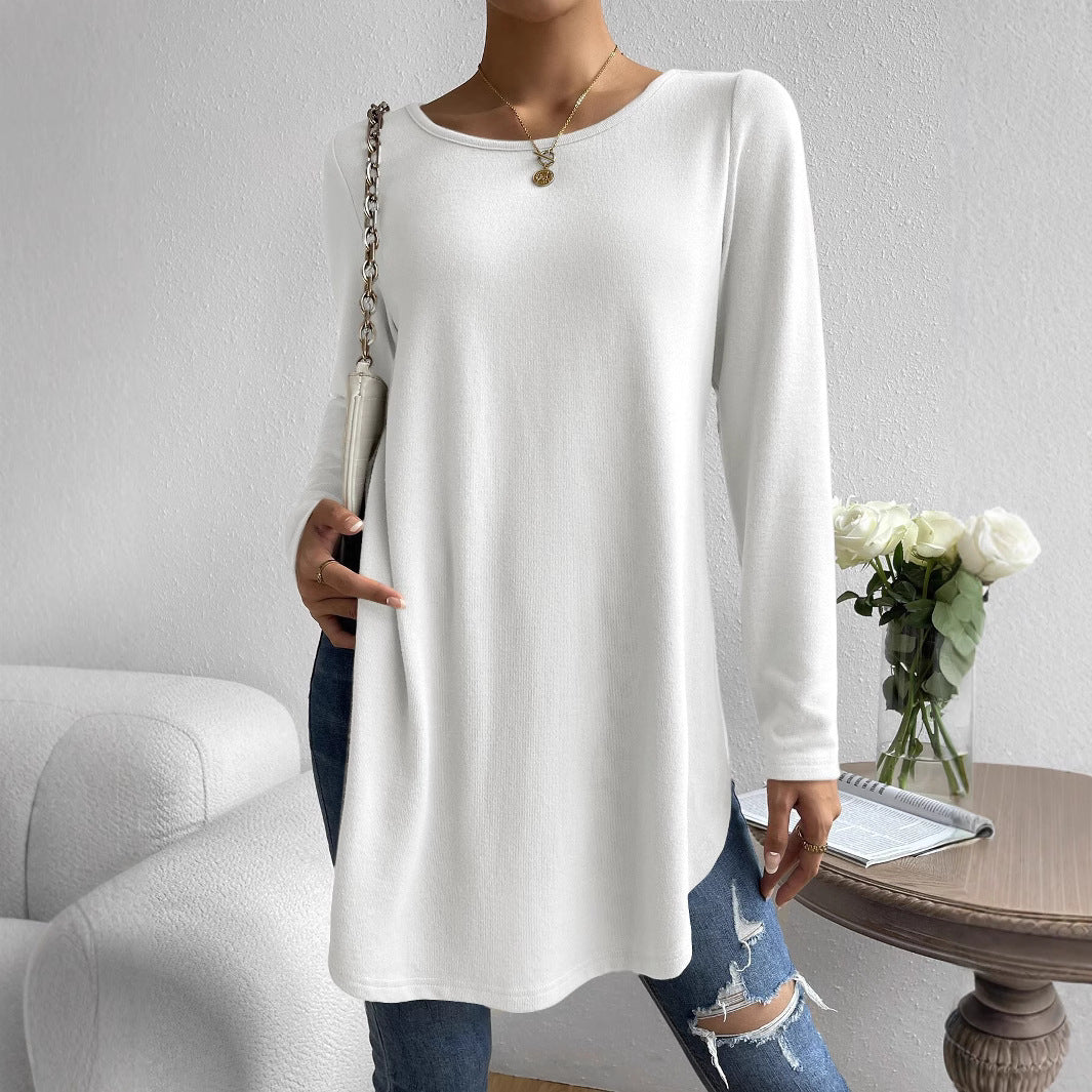Damen Oversize Longline Feinstrick-Tunika mit Rundhalsausschnitt Echoarchiv