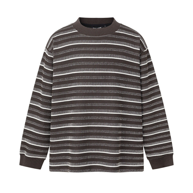 Unisex Locker geschnittener Strukturstrick-Pullover mit Rundhals und maritimen Streifen Echo Archiv