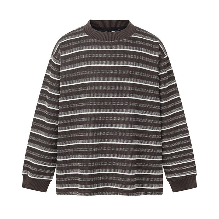 Unisex Locker geschnittener Strukturstrick-Pullover mit Rundhals und maritimen Streifen Echo Archiv