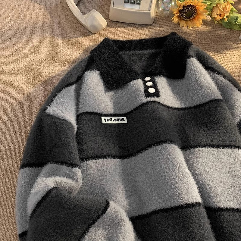 Damen kuscheliger Strickpullover mit klassischem Polokragen Echoarchiv