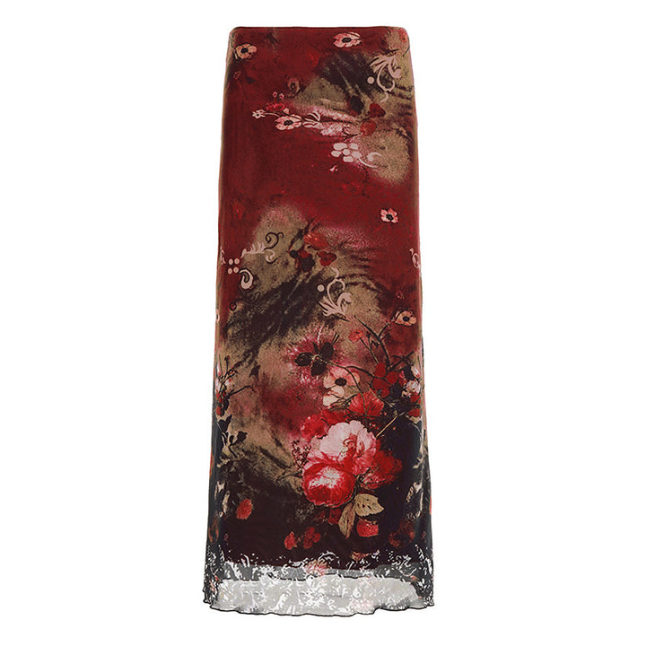 Damen Langes Satin-Chiffon Maxirock mit floralem Aquarellprint Echo Archiv