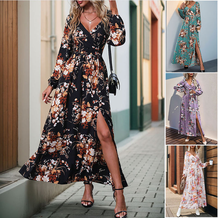Damen Maxikleid mit Wickeloptik, V-Ausschnitt, Taillenraffung & seitlichem Beinschlitz Echoarchiv