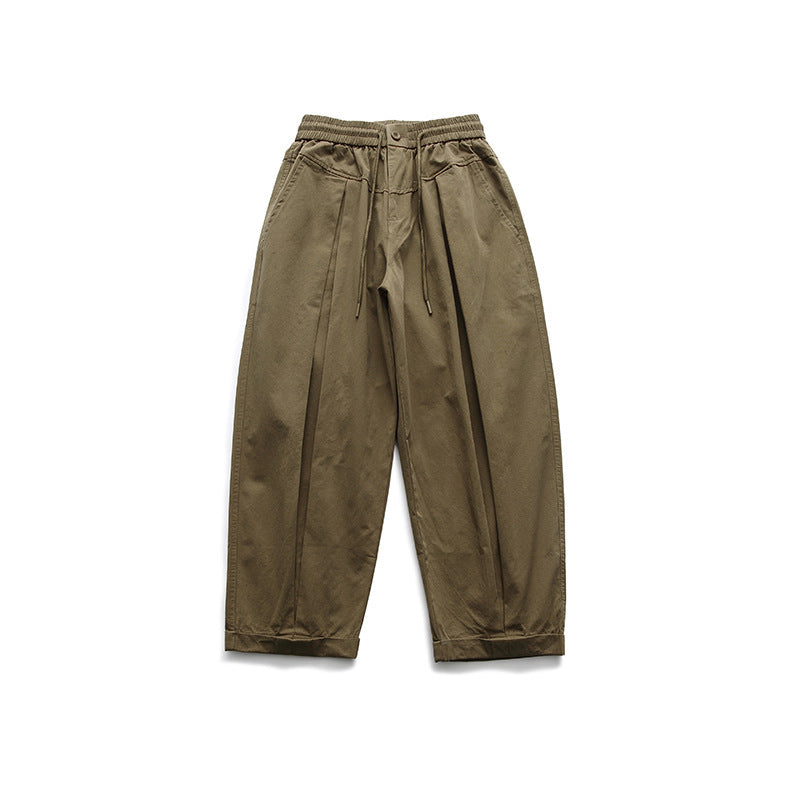 Damen Weite High‑Waist Bundfalten-Hose mit elastischem Kordelbund und gekrempeltem Saum Echo Archiv