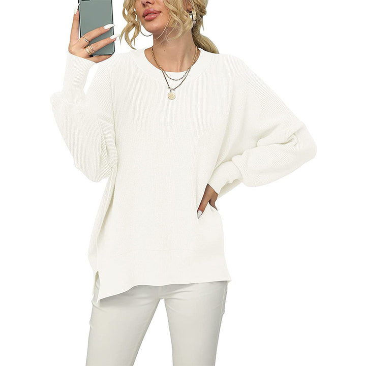 Damen Oversize-Feinstrickpullover mit Rundhalsausschnitt, überschnittener Schulter und Seitenschlitzen Echo Archiv