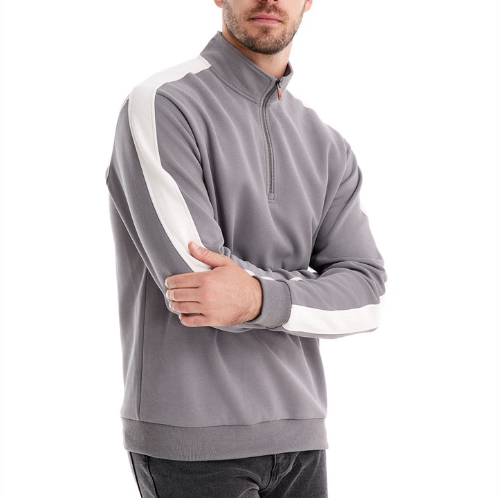 Herren nan Stehkragen-Pullover mit kurzem Reißverschluss und Kontrastseitenstreifen Echo Archiv