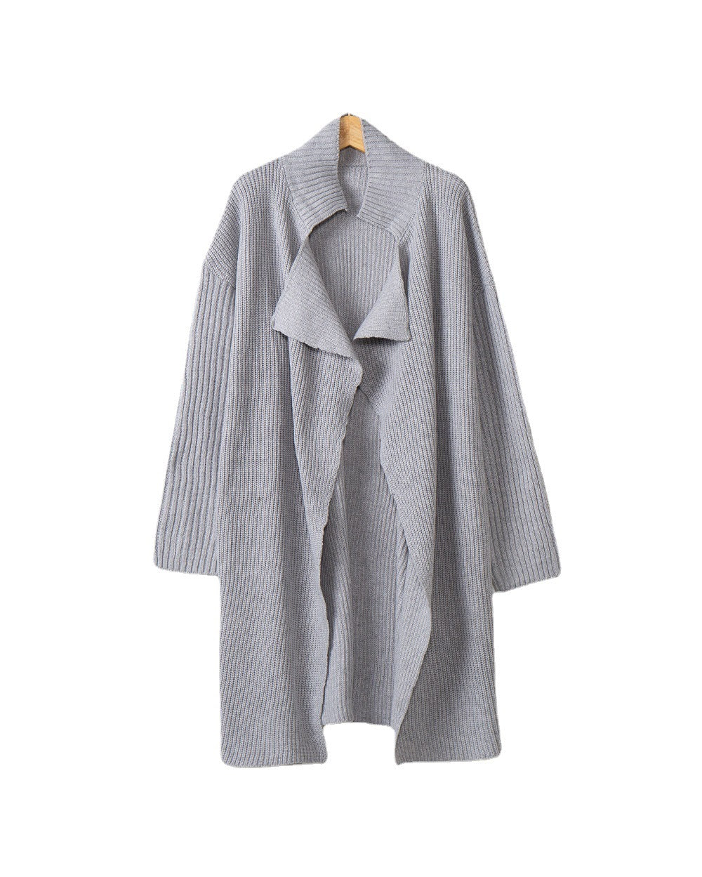 Damen langer offener Rippstrick-Cardigan mit weitem Schalkragen Echo Archiv