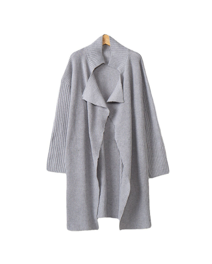 Damen langer offener Rippstrick-Cardigan mit weitem Schalkragen Echo Archiv
