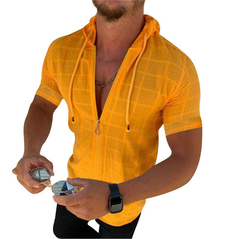 Herren Kurzarm-Shirt mit modernem Reißverschluss und Kapuze Echoarchiv