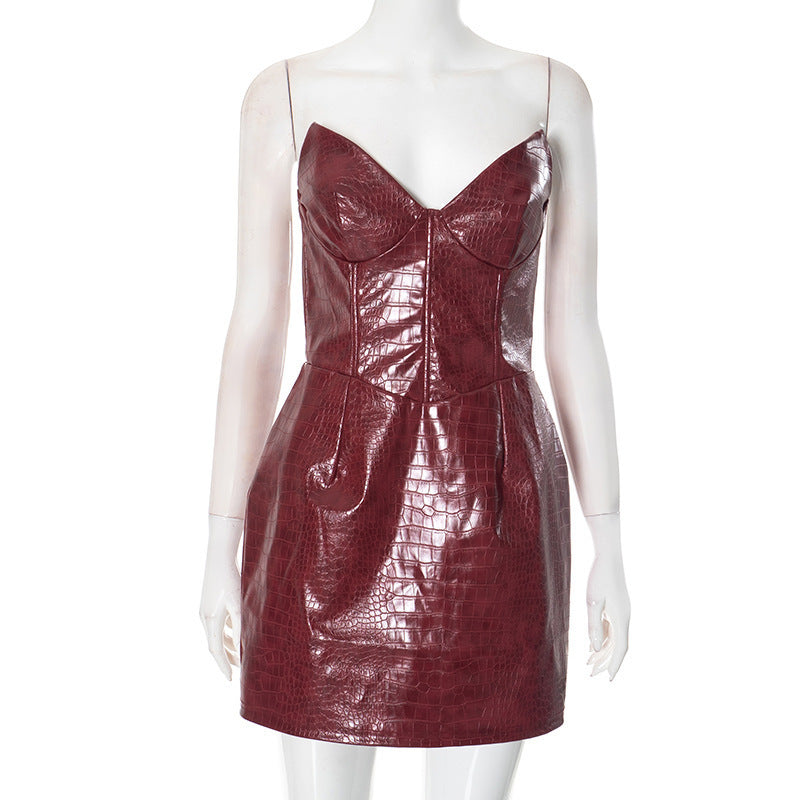 Damen Kleid aus hochwertigem, glänzendem Kunstleder mit Krokodilprägung Echo Archiv