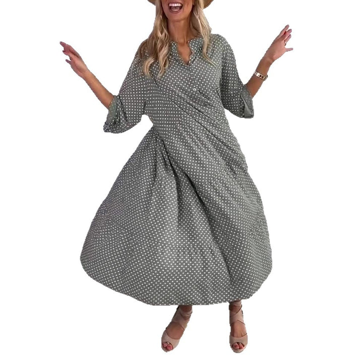 Damen nan lässiges Stufenmidikleid mit Stehkragen, verdeckter Knopfleiste und dreiviertelärmeln Echo Archiv