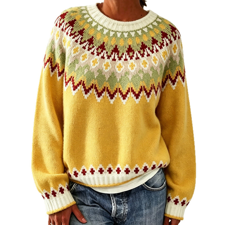 Damen Rundhalsausschnitt Norweger-Pullover mit Fair-Isle-Jacquard – Mavelle