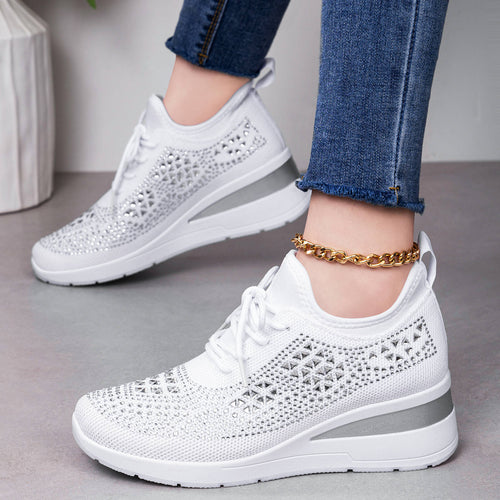 Damen nan Strick-Plateau-Sneaker mit funkelnder Verzierung, sockenähnlichem Einstieg und stoßdämpfender EVA-Zwischensohle Echo Archiv