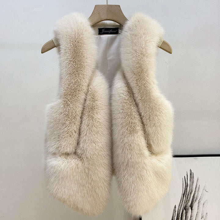Damen Ärmellose Hochflor-Faux-Fur-Weste mit taillierter Passform und Eingrifftaschen Echo Archiv