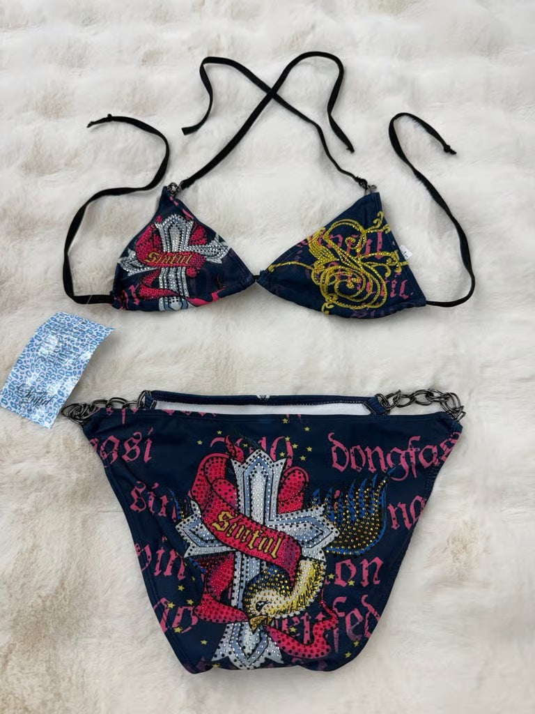 Damen Triangel-Bikini mit auffälligem Grafikumrandung Echo Archiv