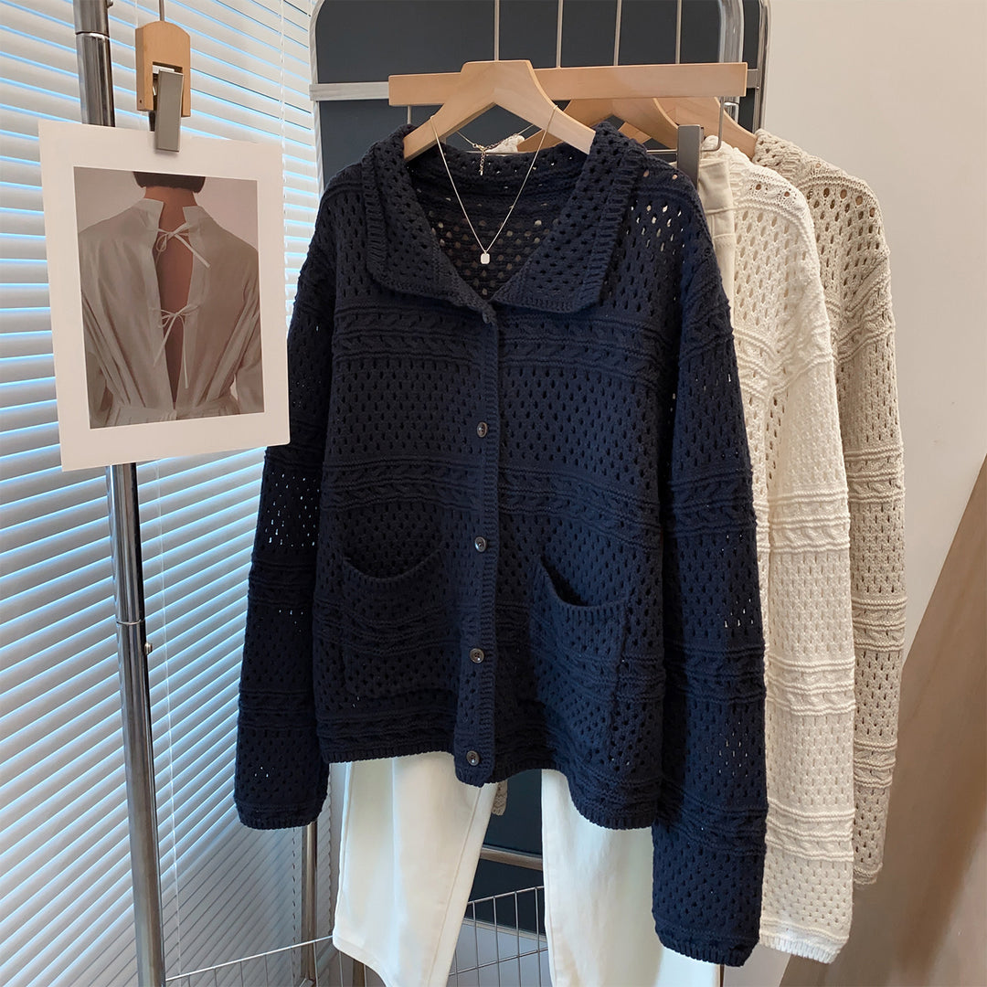 Damen Lässige Strickjacke im Lochmuster Echoarchiv
