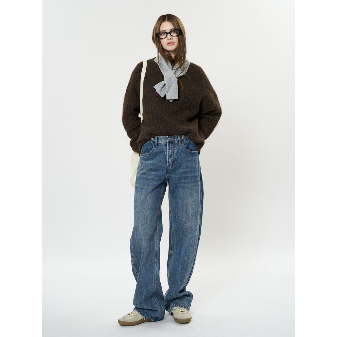 Damen Relaxte Vintage-Denim Baggy-Jeans mit hohem Bund und extra weitem Bein Echoarchiv