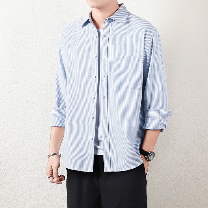 Herren Gestreiftes Oversize-Freizeithemd aus Baumwollmischung mit Brusttasche Echo Archiv