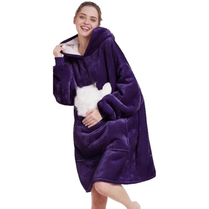 Damen Oversize Kapuzen-Kuscheldecke aus Mikrofaser mit Sherpa-Futter – Avelisse