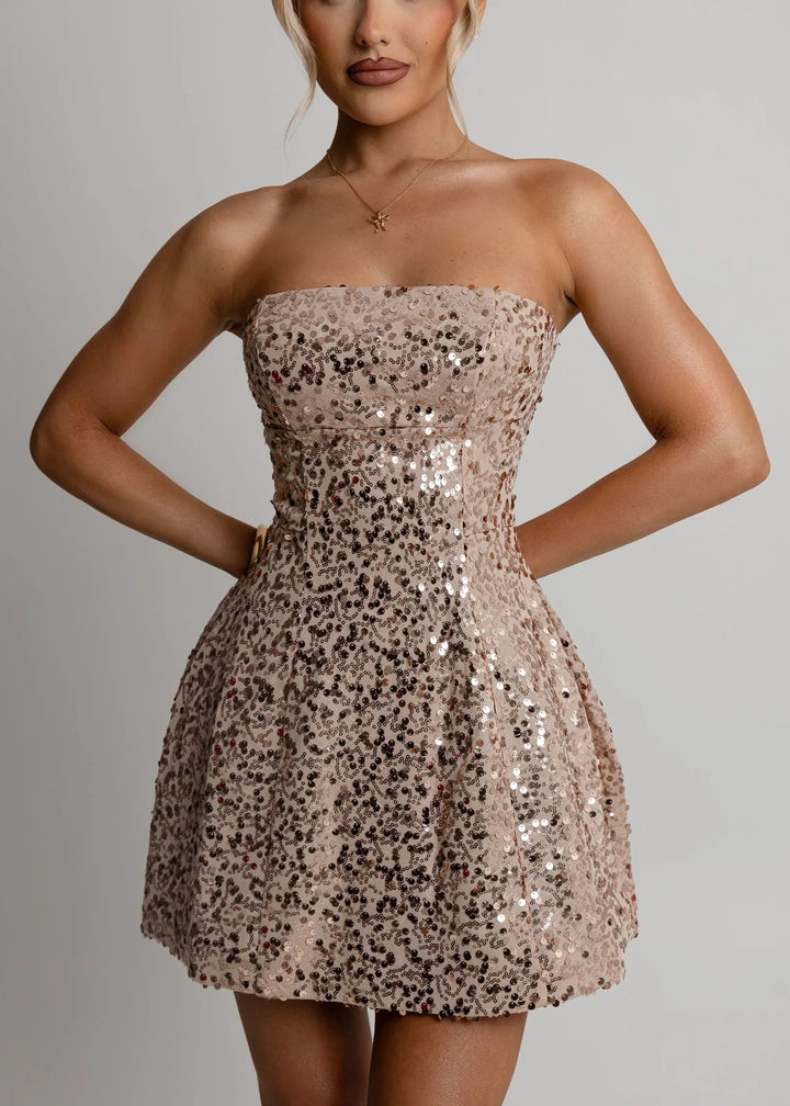 Damen Partykleid mit Glitzerpailletten und schwingendem Rock Echo Archiv