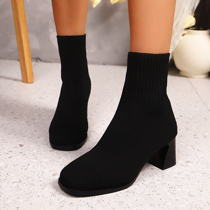 Damen nan gestrickte Sock-Ankleboots mit anatomischem Memory-Fußbett und skulpturellem Blockabsatz Echo Archiv