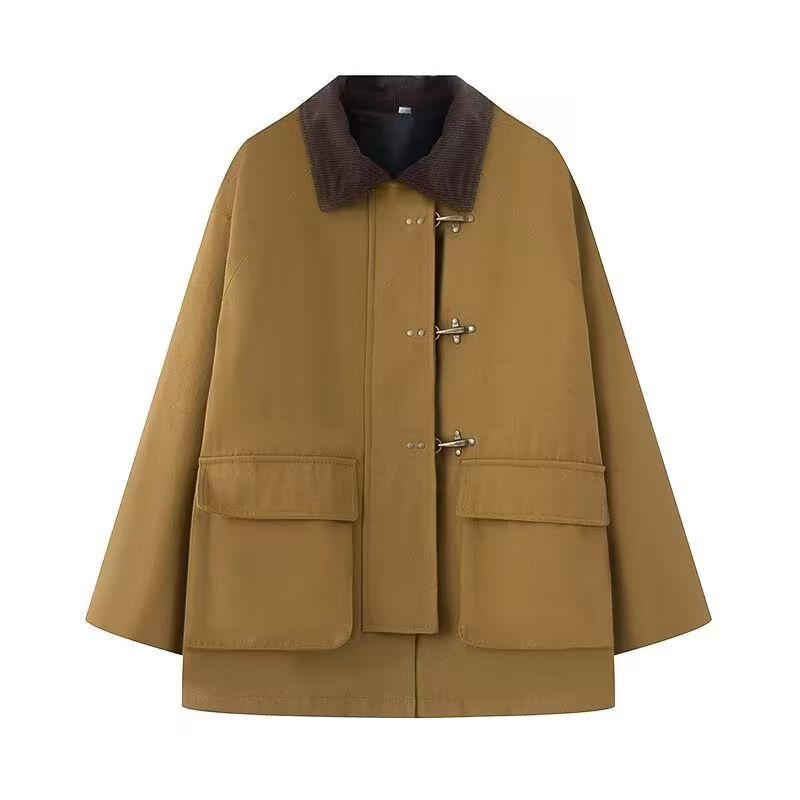 Damen Oversize Kurzmantel mit Knebelverschlüssen und Cordkragen Echo Archiv