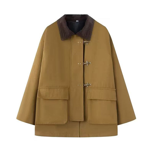 Damen Oversize Kurzmantel mit Knebelverschlüssen und Cordkragen Echo Archiv