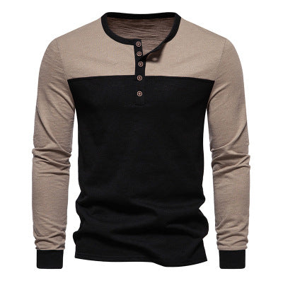Herren Langarm-Henley-Shirt mit kontrastierenden Farbblockelementen Echoarchiv