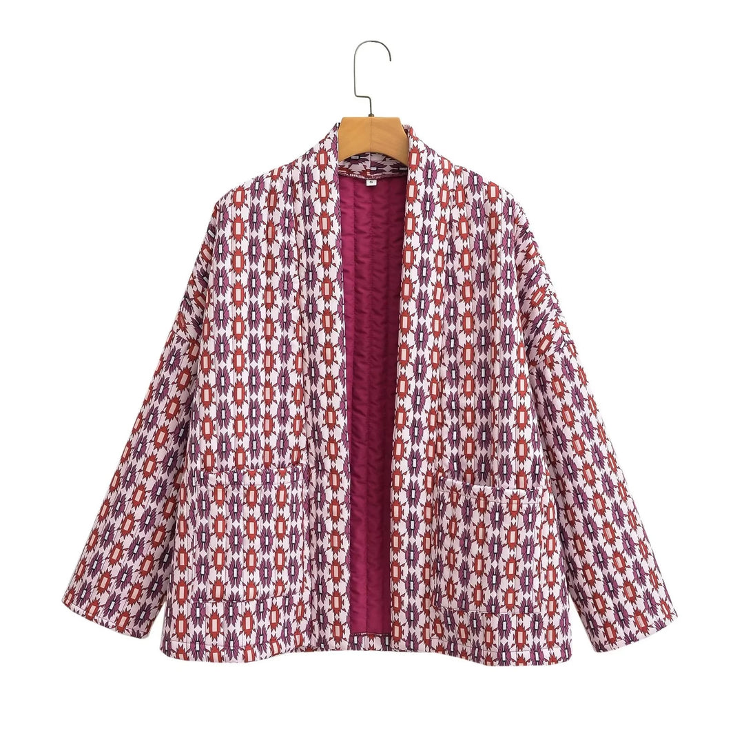 Damen Gemusterte Kimono-Steppjacke mit offener Front und aufgesetzten Taschen Echo Archiv