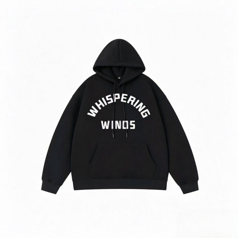 Unisex Oversize-Kapuzenpullover mit gebogenem Statement-Print und Kängurutasche Echo Archiv