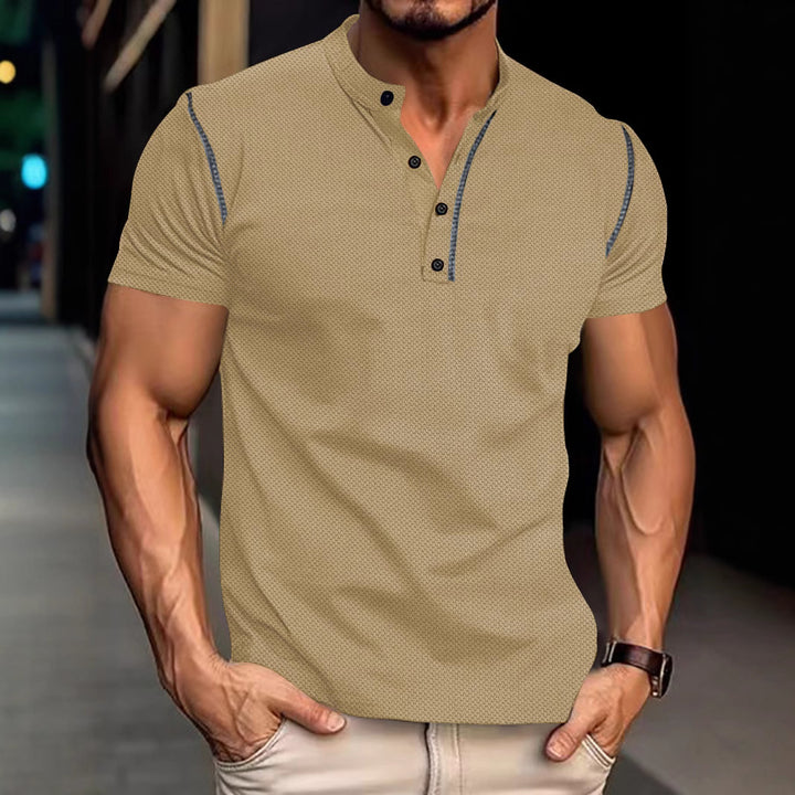 Herren nan tailliertes Struktur-Poloshirt mit Stehkragen und Zierpaspel Echo Archiv