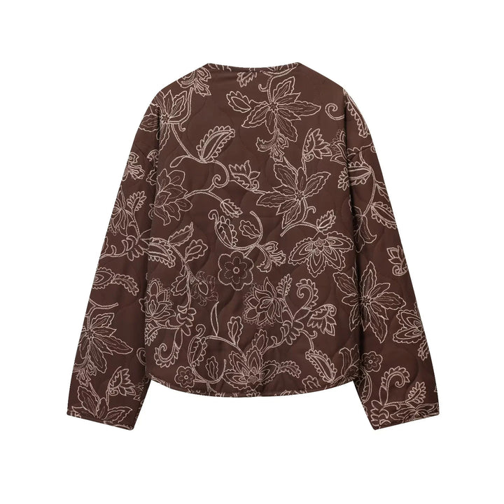 Damen nan gesteppte Kurzjacke mit floralem Steppmuster, Druckknopffront und Taillenzug Echo Archiv