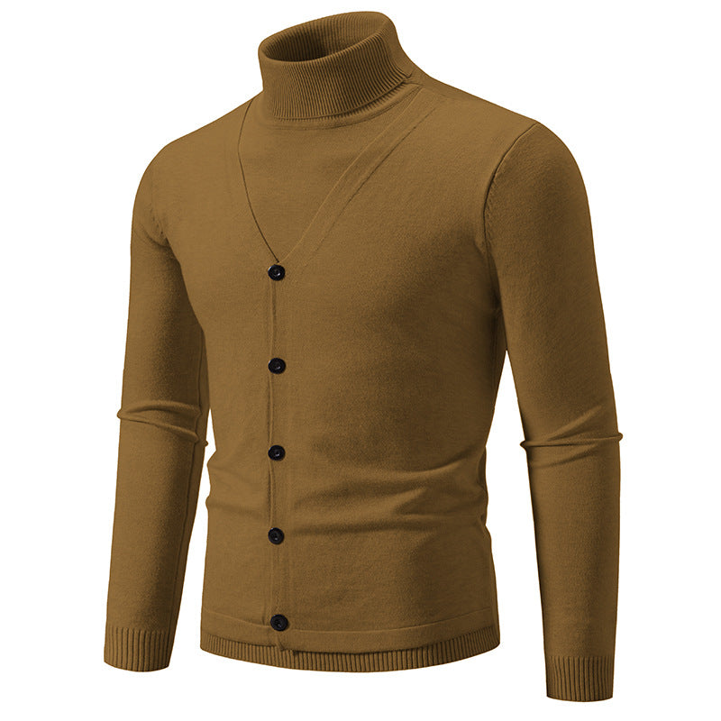 Herren eleganter Rollkragenpullover mit knöpfbaren Frontdetails und feiner Strickstruktur Echoarchiv