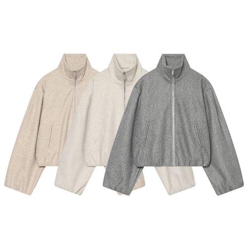 Damen Cropped Wollmix-Blouson mit hohem Stehkragen und Reißverschluss Echo Archiv