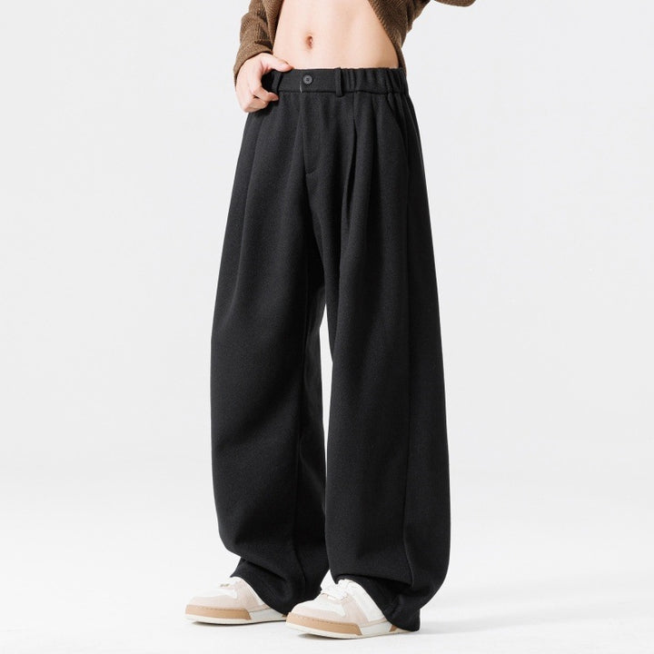 Damen Weite High‑Waist Plissee-Hose aus Wollmix mit elastischem Bund und weitem Bein Echoarchiv