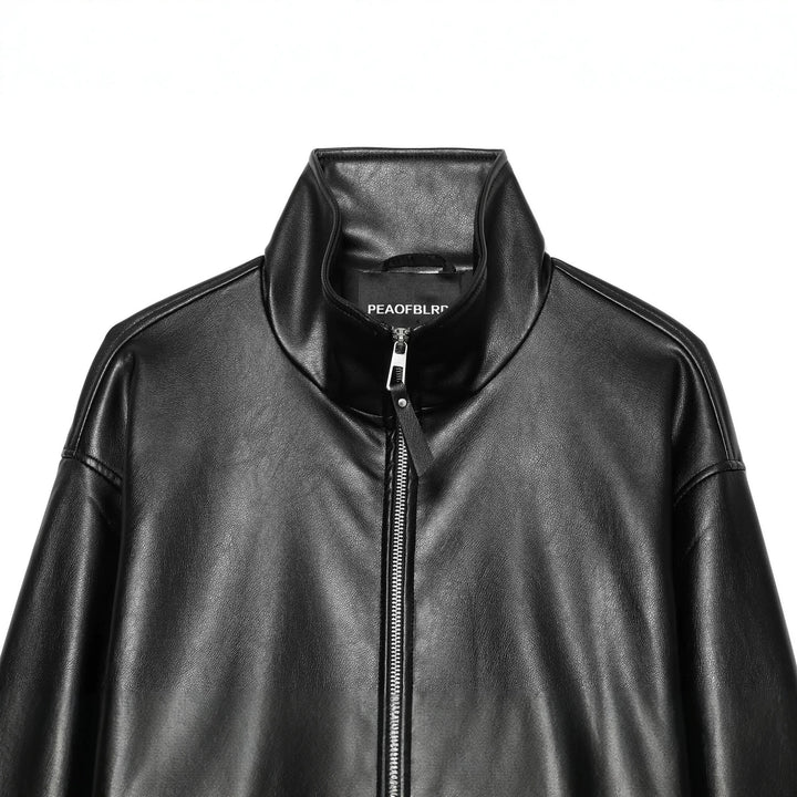 Damen Gekürzte Kunstlederjacke mit Stehkragen und Reißverschluss Echoarchiv
