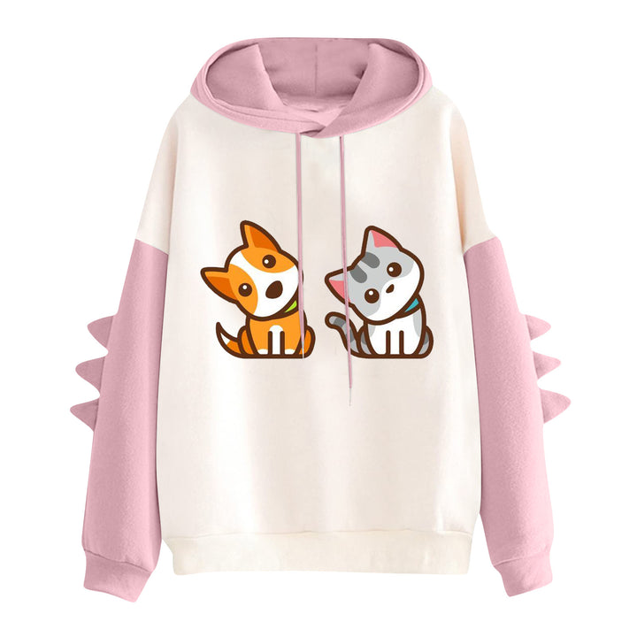 Damen Kapuzenpullover mit niedlichem Hunde‑und‑Katzen‑Print und 3D-Stacheln an den Ärmeln – Auréline