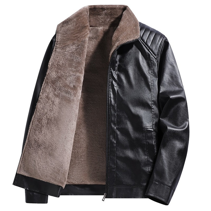 Herren Gefütterte Kunstleder-Blousonjacke mit Teddyfutter & Stehkragen Echoarchiv