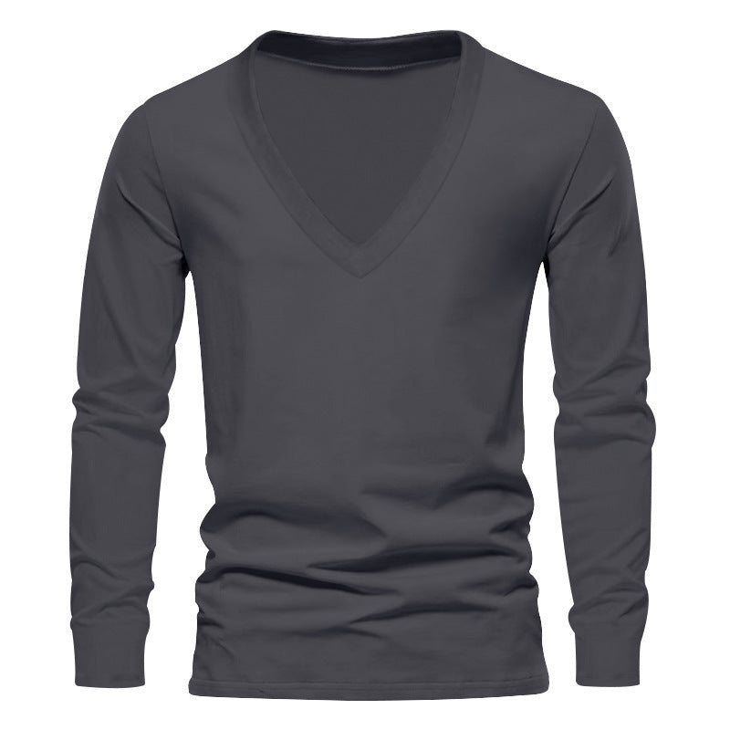 Herren V-Ausschnitt Langarm-T-Shirt mit hochwertigem Baumwollmix und bequemer Passform Echoarchiv