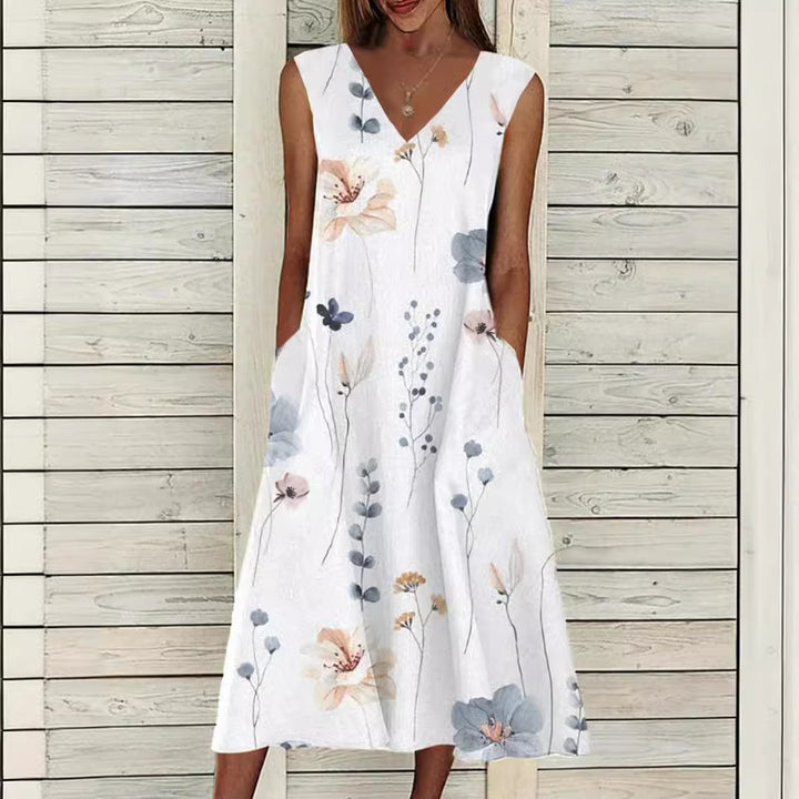 Damen nan Maxikleid mit separatem Bolero, V-Ausschnitt, Eingrifftaschen und floraler A-Linien-Silhouette Echo Archiv