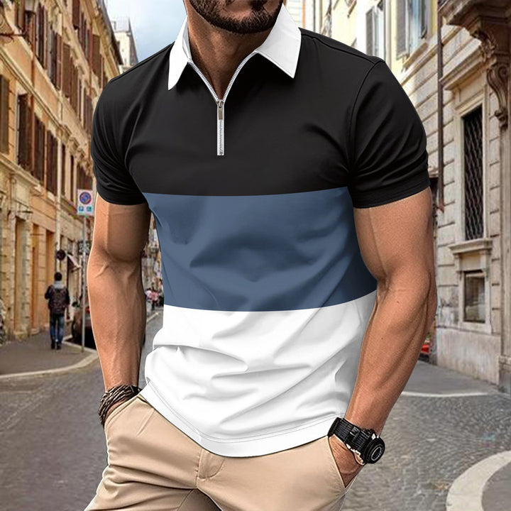 Herren Polohemd mit modernem Farbblockdesign und Reißverschluss Echoarchiv