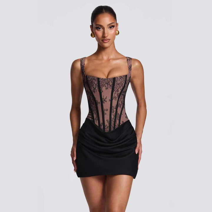 Damen Korsett-Kleid mit luxuriösen Spitzenakzenten und drapiertem Rock Echo Archiv