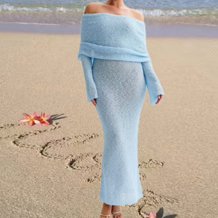 Damen Off-Shoulder Strickkleid mit langen Ärmeln und eleganter Silhouette Echo Archiv