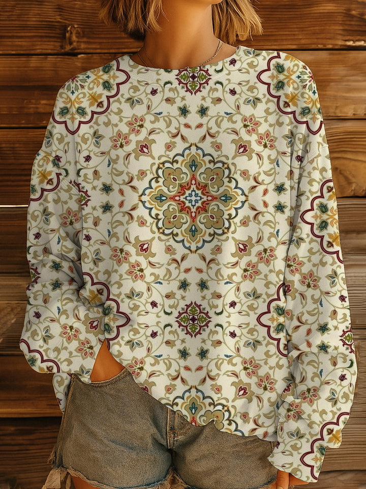 Damen Geblümter Oversize-Sweatshirt-Pullover mit Rundhals und Ballonärmeln – Avérine