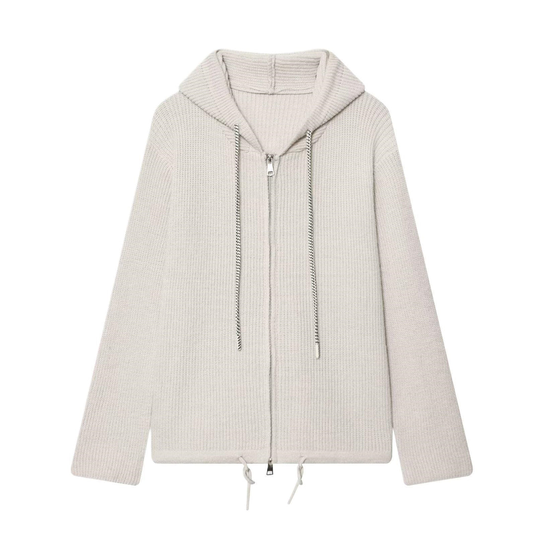 Damen Grobstrick-Kapuzenjacke mit Reißverschluss und Kordelzug Echo Archiv