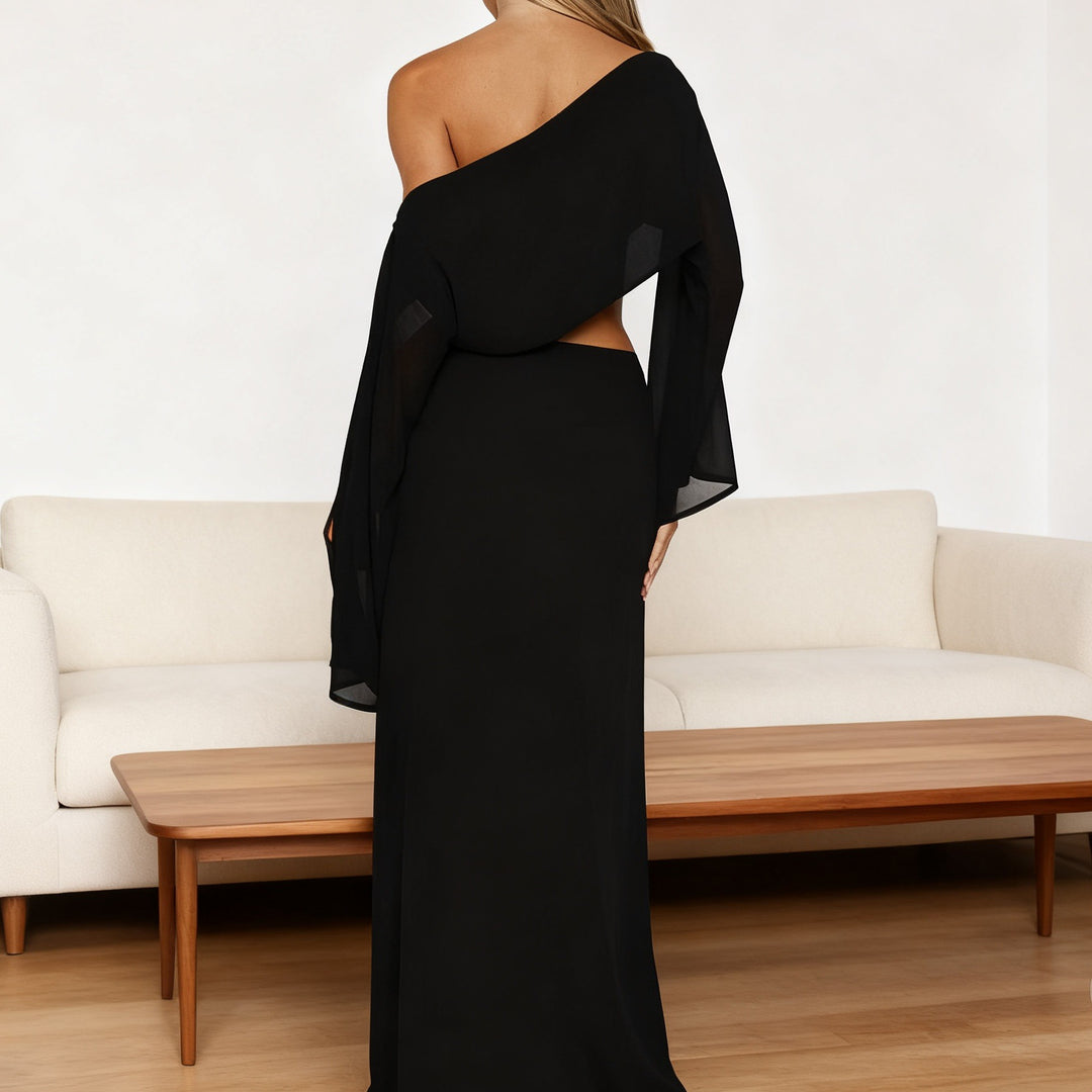 Damen Elegantes Maxi-Kleid mit asymmetrischem Schnitt und langem Arm Echo Archiv