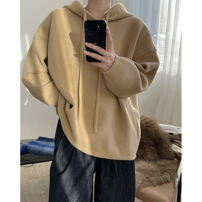 Damen Kuscheliger Wollmix-Kapuzenpullover im Boxy‑A‑Linien‑Schnitt mit Kordelzug Echoarchiv
