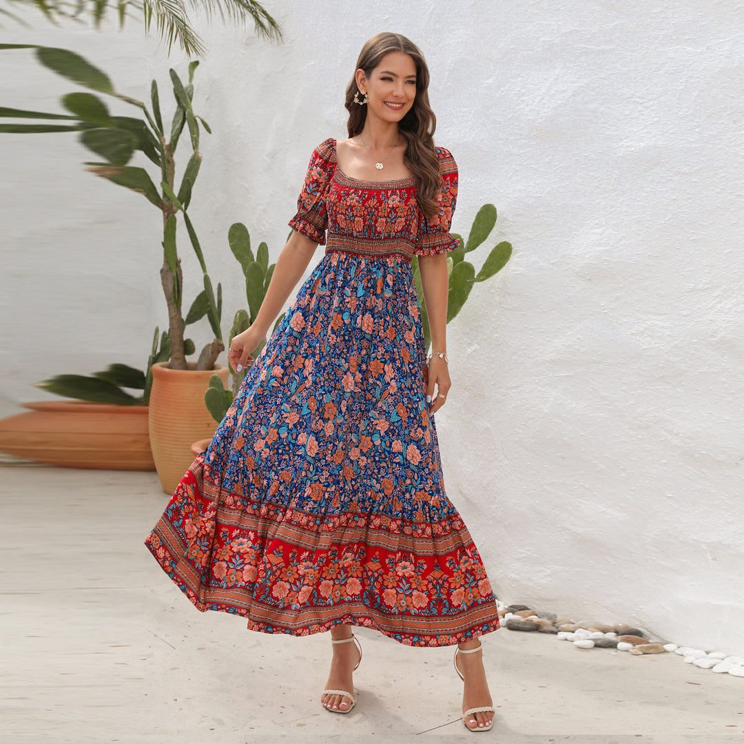 Damen Maxi-Kleid mit schulterfreier Passform und floralen Mustern Echo Archiv