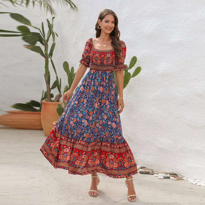 Damen Maxi-Kleid mit schulterfreier Passform und floralen Mustern Echo Archiv
