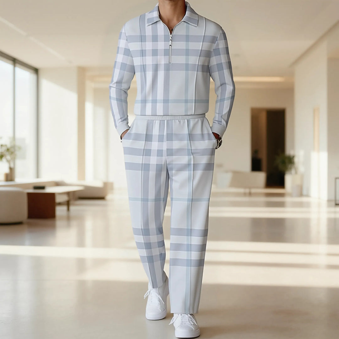 Herren modisches Langarmshirt mit Reißverschluss und einzigartigem Blockdesign Echoarchiv