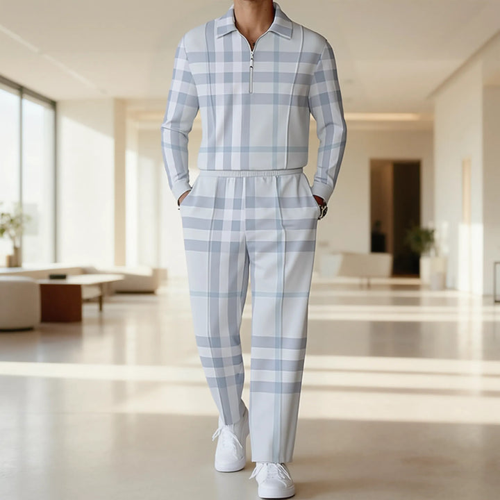 Herren modisches Langarmshirt mit Reißverschluss und einzigartigem Blockdesign Echoarchiv
